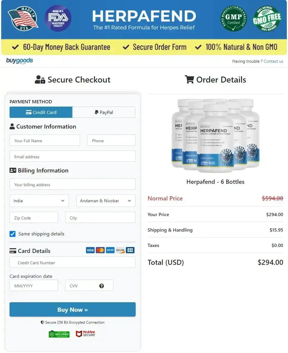Herpafend Get Official Site Checkout Page